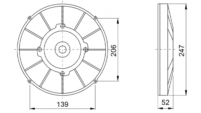 AXIAL LÜFTER - VENTILATOR 225 mm - ZULEITEND 12V